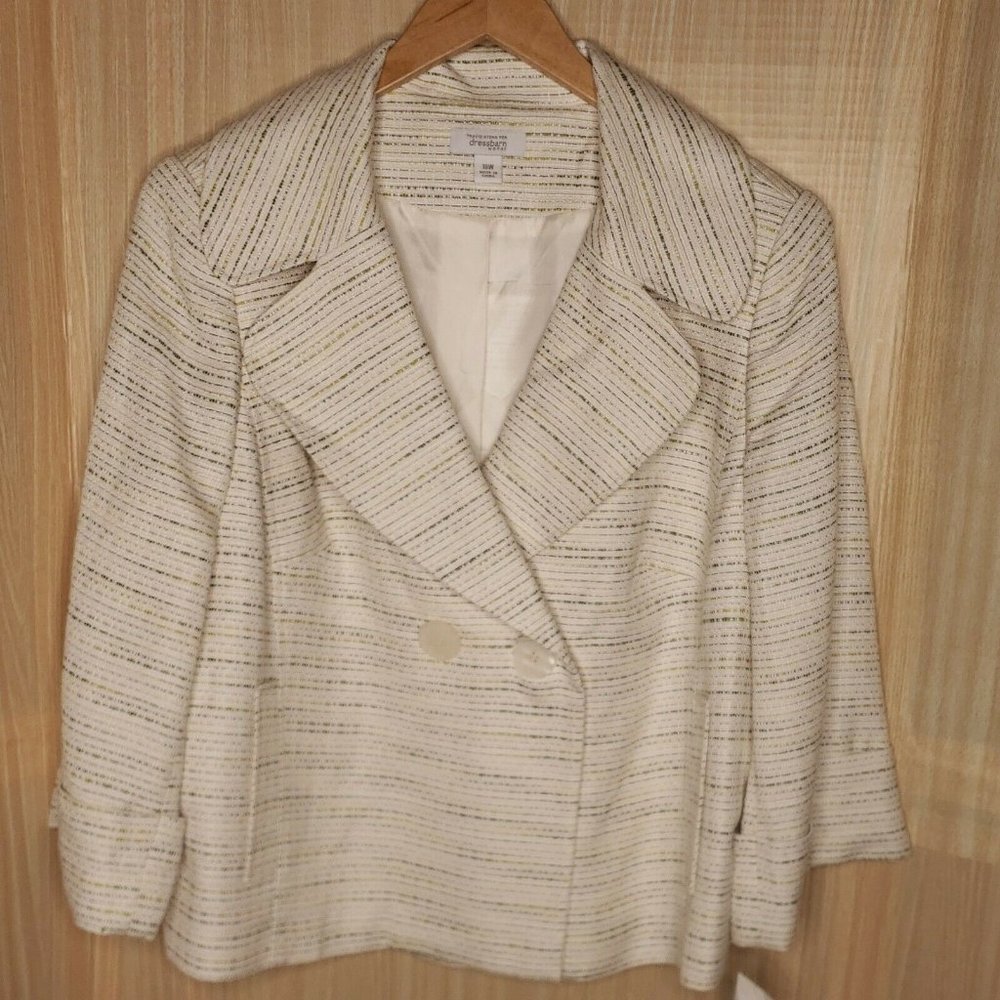 Dress Barn Cream Tweed Blazer with Subtle Black & Gold Threading